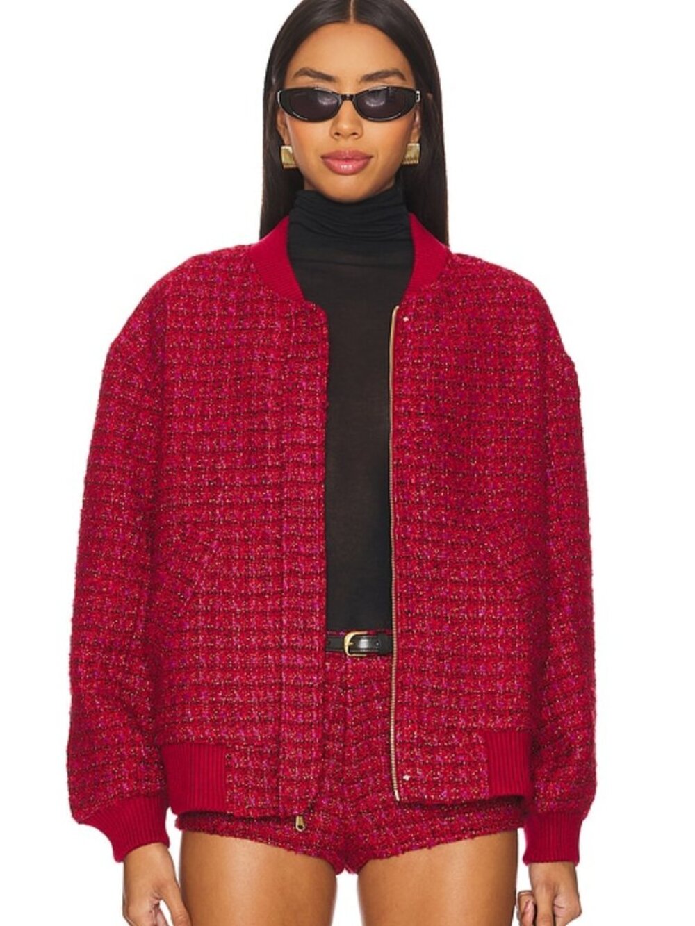 Amanda Uprichard Red Bomber Jacket in Tweed (Shorts separate on my profile)